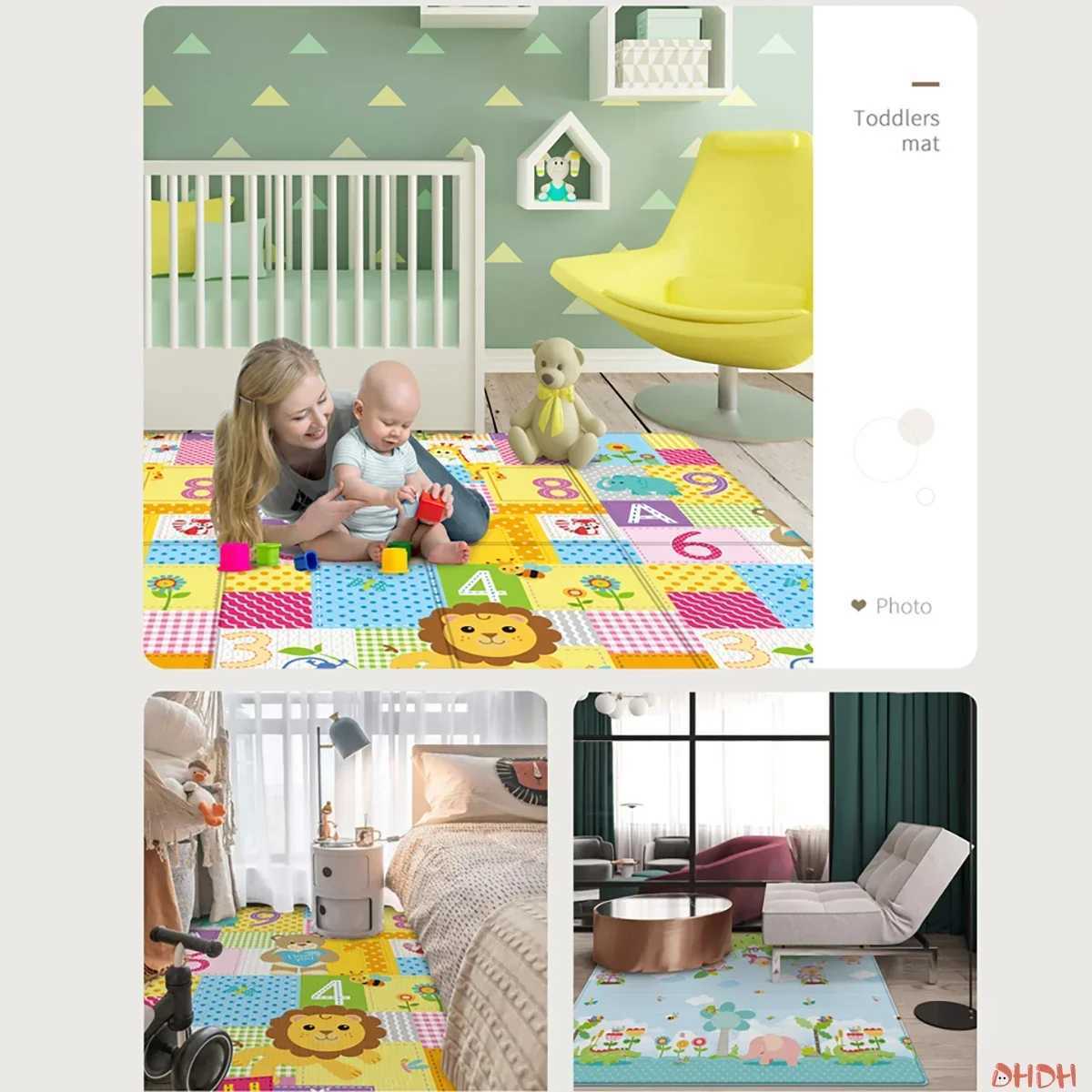 97*177cm Baby Play Mat Foldable Children Carpet Double-Sided Pattern Kid Room Carpet Educational Activity Surface Easy to Carry y2506095KXY