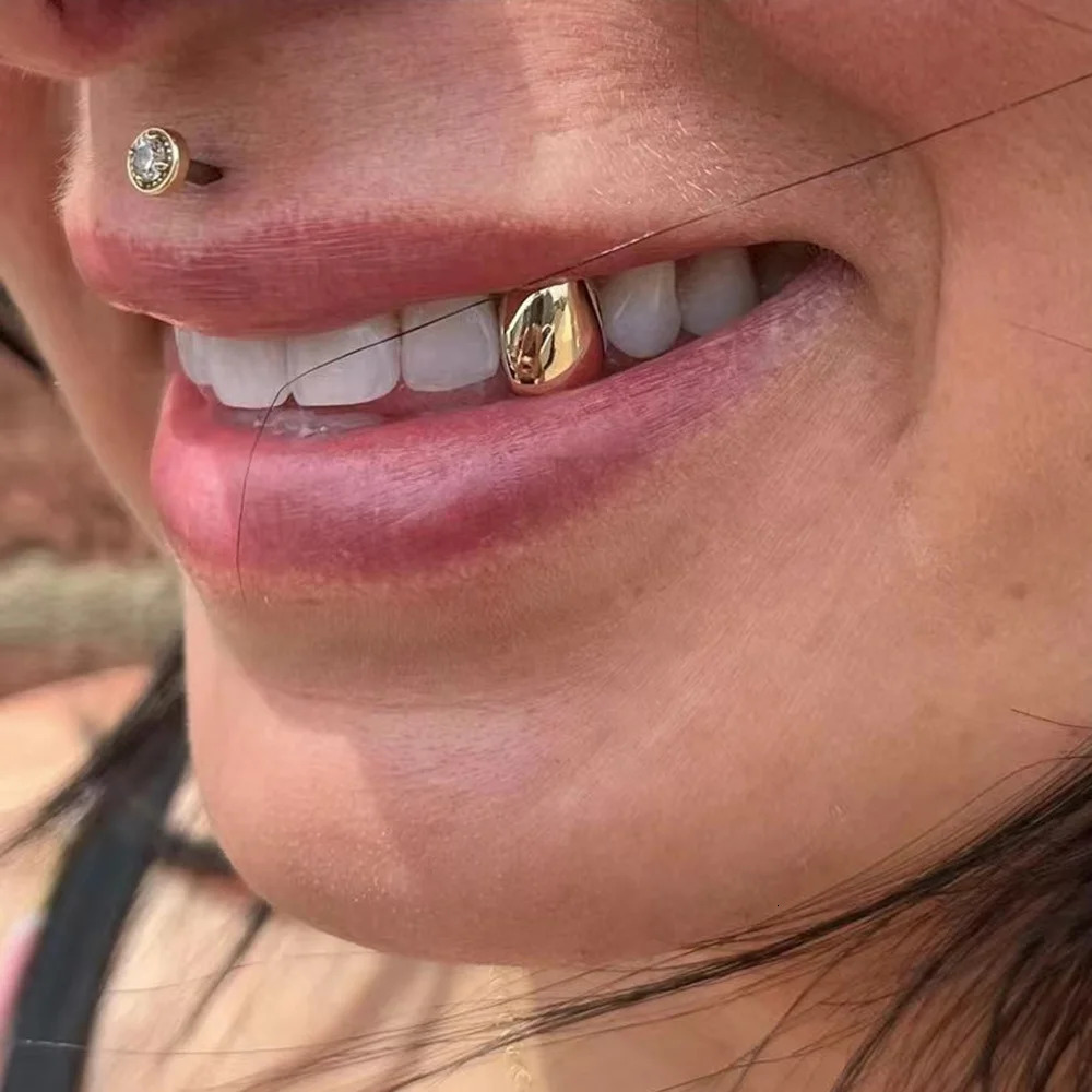 RACHELZ HipHop Classic Single Teeth Golden Tooth Caps Decor 14K Gold Plated Dental Grills Body Jewelry For Women Men 250606