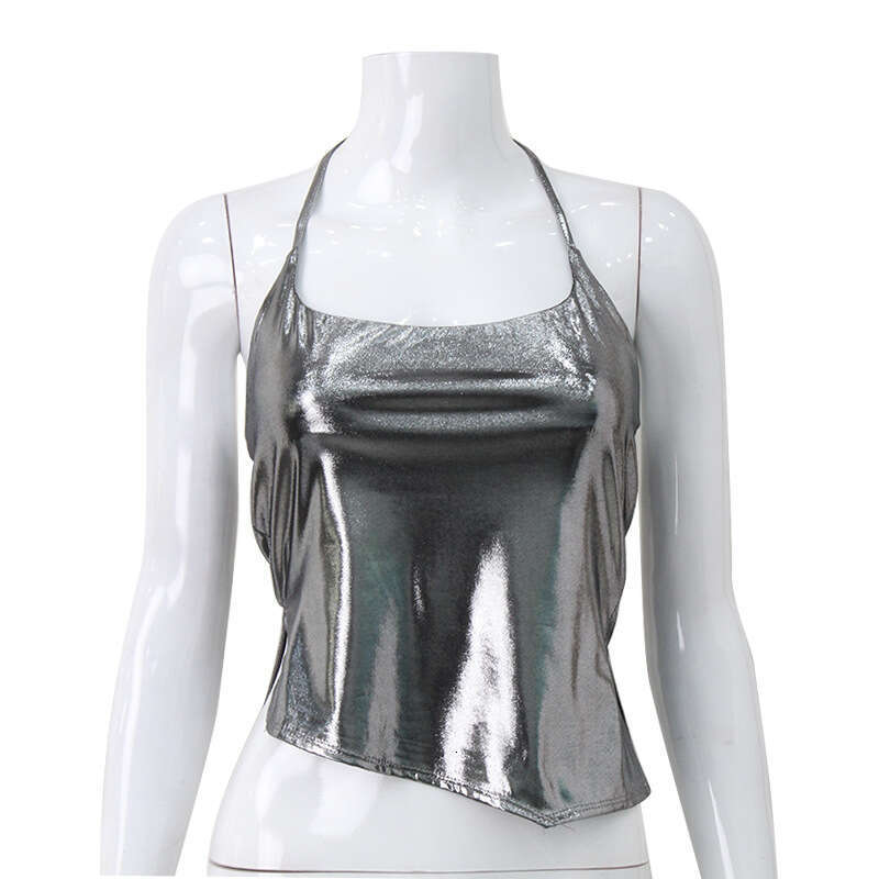 Unique Design Women's Clothing Silver Tie Strap Sexy Hot Girl Top T-Shirt Trend B5