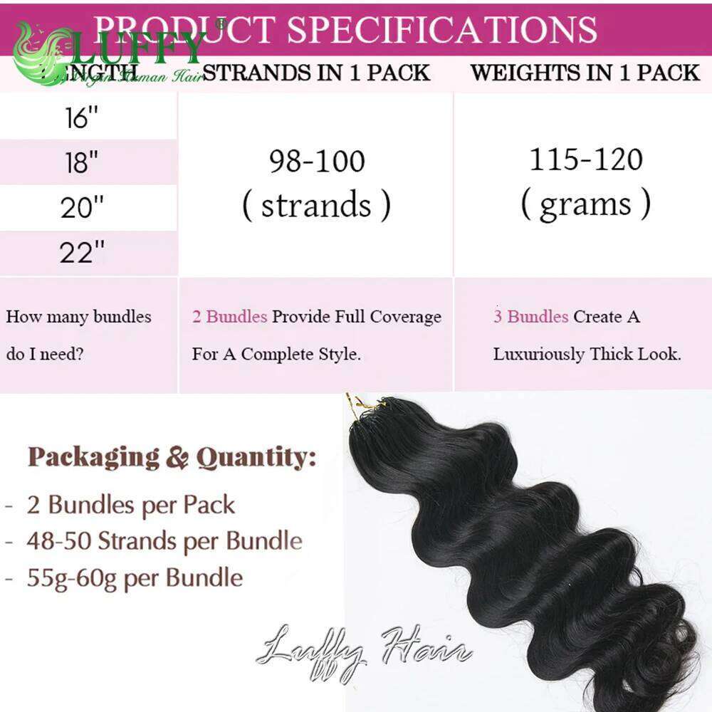 Body Wave Crochet Braids Extensions Reusable Human Bundles Invisble Micro Loop Knotless Feather Hair