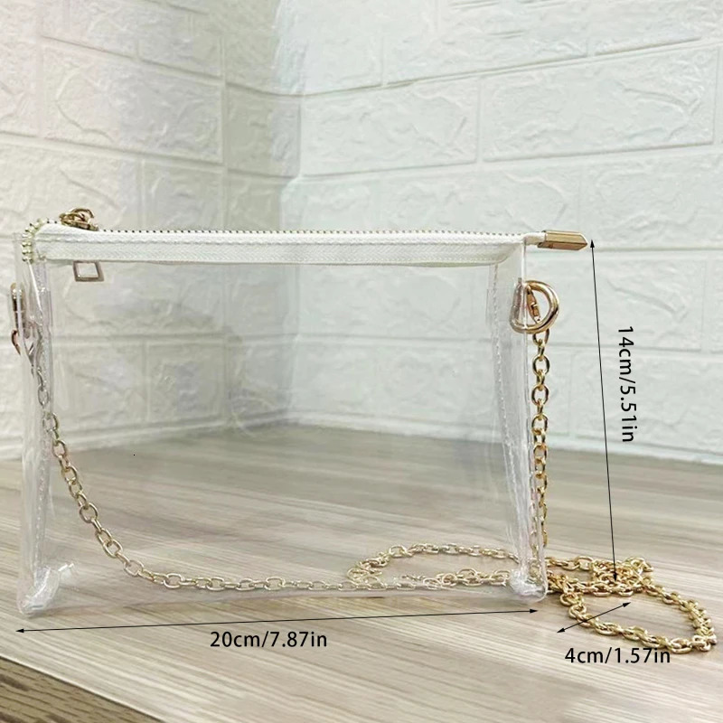 Clear Crossbody Purse Bag Approved PVC Transparent Messenger Bags Gold Chain Strap Sac For Women 250609