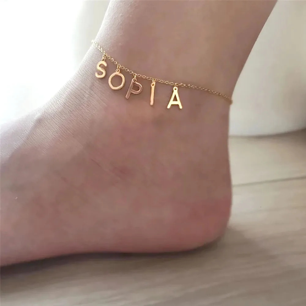 Custom Initial Anklet Stainless Steel Anklet Woman Waterproof Customizable Ankle Chain wife Foot Bracelet Summer Accessories 250606