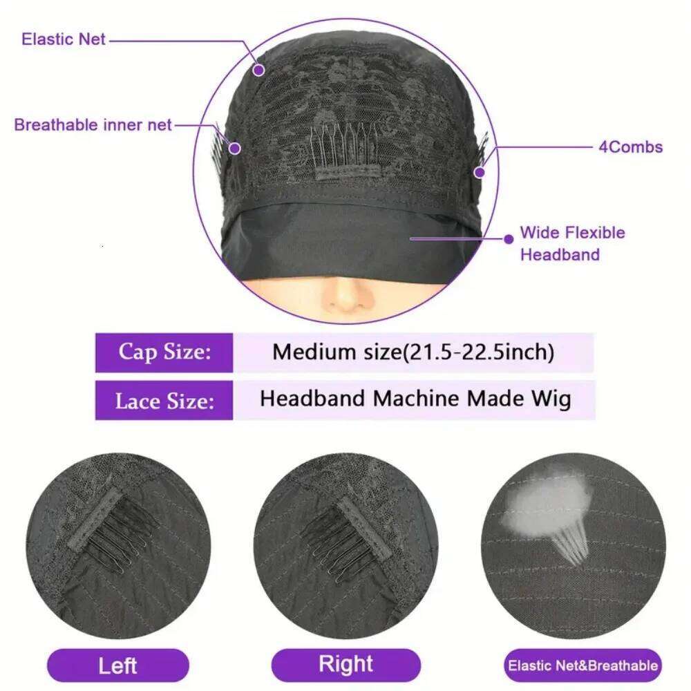 Afro Kinky Curly Headband Wigs hine Made Wig Human Natural Black Brazilian Virgin Hair