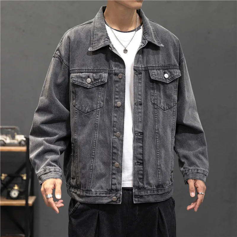 Denim Jacket Men Vintage Jean Coats Streetwear Fashion Turn Down Collar Outerwear Cotton Bomber 250530