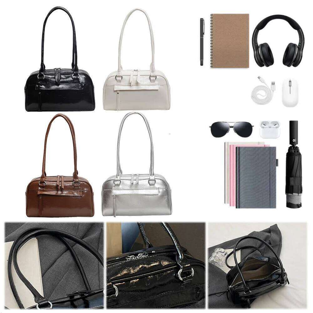 Shoulder Women Multi Pocket Retro Handbag PU Leather Zipper Solid Satchel Bag For Work Travel