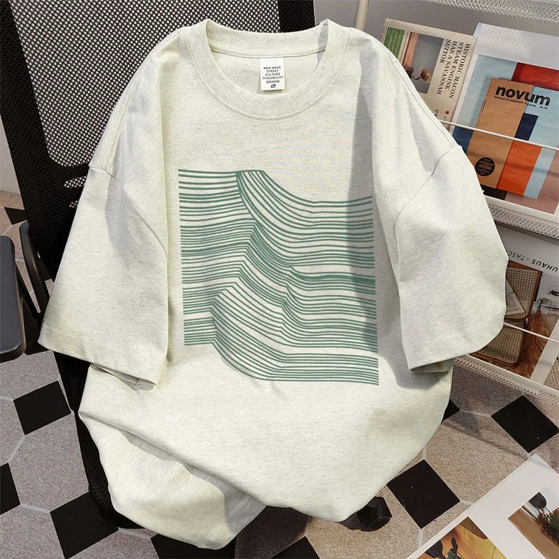 American Retro Striped Graphic Short Sleeve T-Shirt For Men Summer Oversized Cotton Tee Tops Hip Hop Fashion Y2K Tshirts 250603