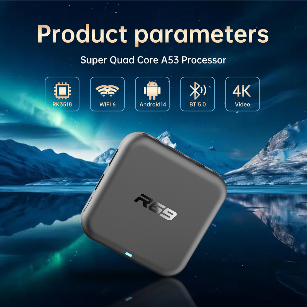 R69 RK3518 Android 14 Voice Remote TV Box 8G 16G 32G ROM 2G RAM 100M Ethernet Smart Media Player Full 4K Android Box Set Top Box
