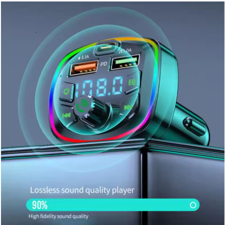 1~10PCS Car Bluetooth 5.0 FM Transmitter PD 18W Type-C Dual USB 4.2A Fast Charger LED Backlit Atmosphere Light MP3 Player
