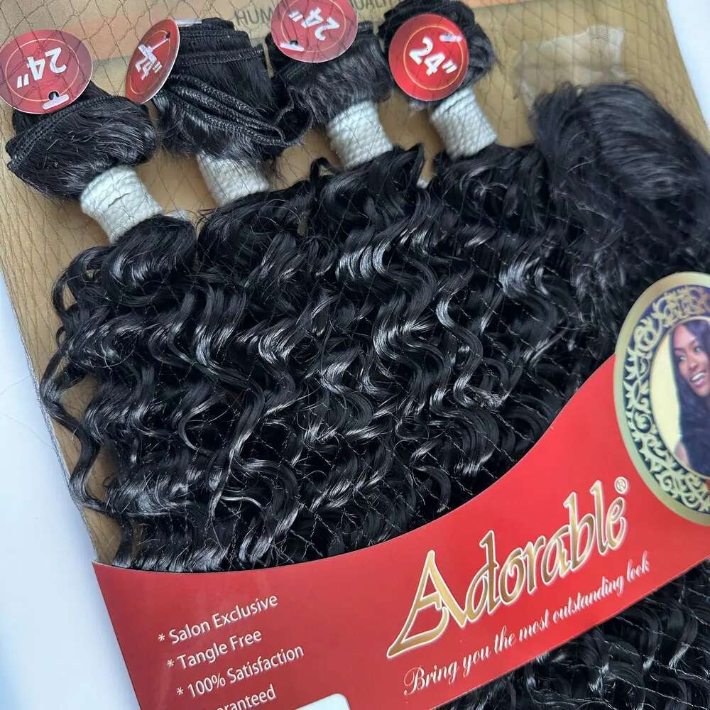 Adorable Heat Resistant Fiber Synthetic Water Wave Hair Extension Weave Bundles With Closure DAISY 4PCS+1 Set (24")