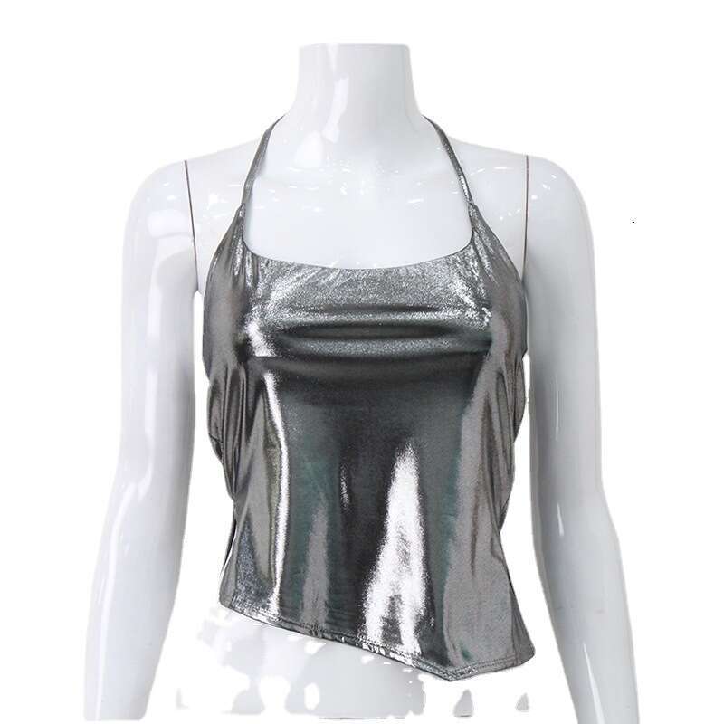 Unique Design Women's Clothing Silver Tie Strap Sexy Hot Girl Top T-Shirt Trend B5