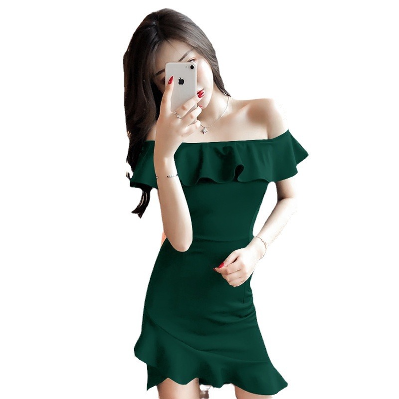 XX200 New Women's Dress French One Shoulder Irregular Hip Short Skirt Summer Ruffle Sexy Dress