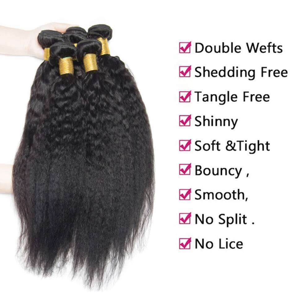 kinky 13X4 Transparent Frontal Yaki Straight 100% Human Hair With 4x4 Lace Closure and Bundles