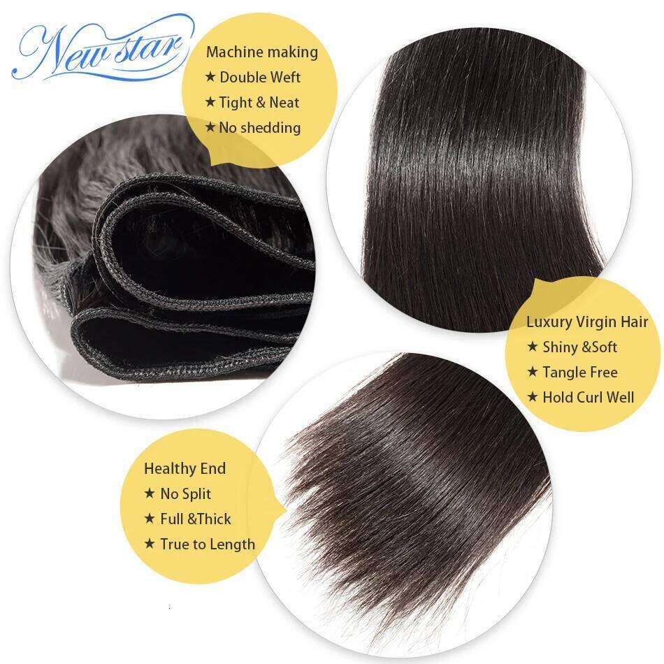 Brazilian Virgin Human Straight Extension 3 Bundles Deal 100%Unprocessed Intact Cuticle New Star Long 11A Raw Hair Weaving
