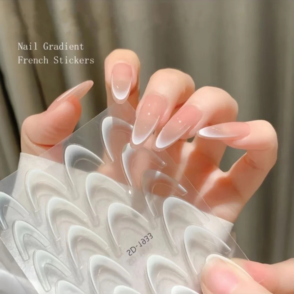1pcs French Gradient Nail Art Sticker 5D BlackWhite Smile Line n Decals SelfAdhesive Tips Guides For Decor 250605