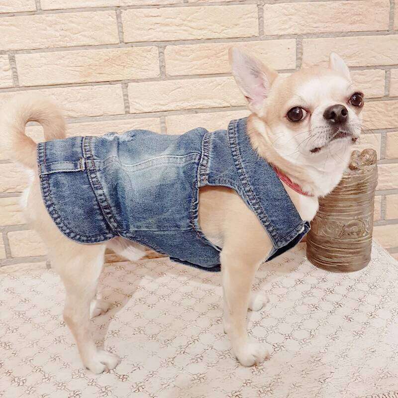 Denim et for Small Medium Dogs Spring Autumn Dog Clothes ic Jeans Lapel Vest Chihuahua Yorkie Bulldog Pet Apparel