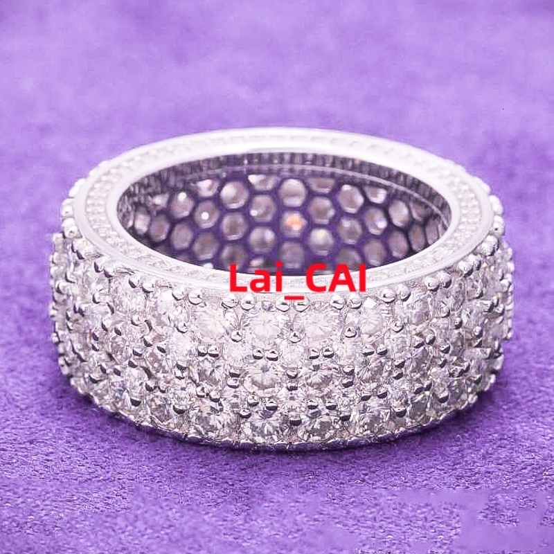 2025 Hip Hop Fine Jewelry Passd Diamond Tester 925 Sterling Silver Iced Out VVS Moissanite Cluster 3 Rows Band Ring for Men