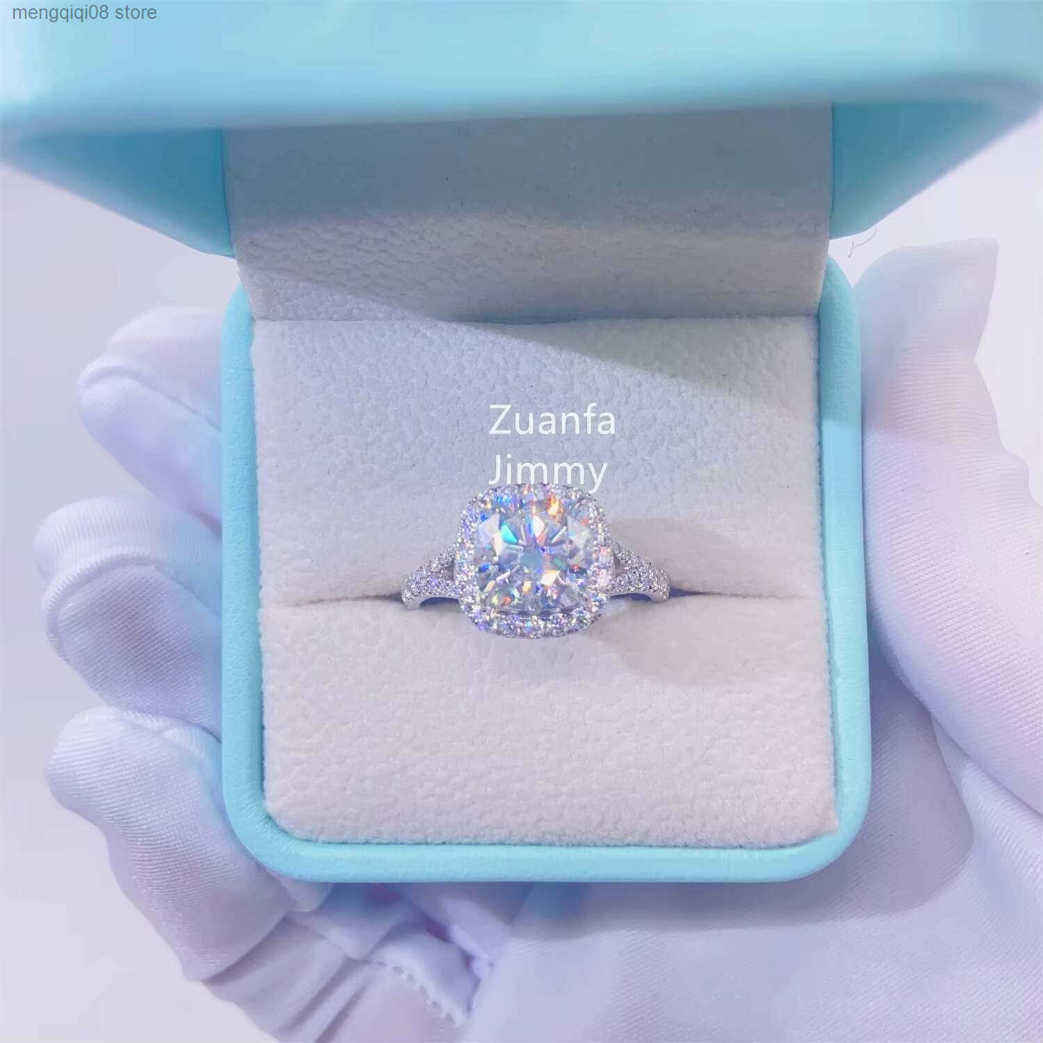 Cushion Cut Moissanite Hidden Halo Engagement Ring in 10K White Gold (3.00Ct Colorless GRA) L250609