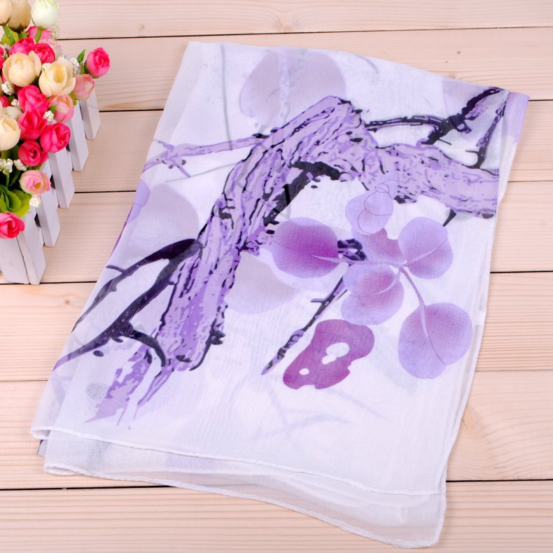 K971 Spring and summer new chiffon ladies long silk scarf wholesale tree branch nut print scarf factory direct sales