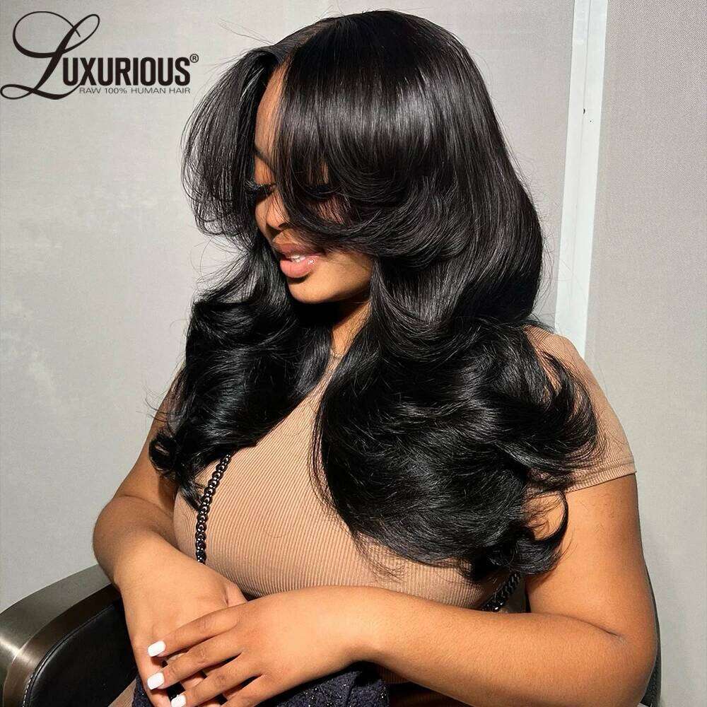 Glueless 360 Lace Blow-out Layered Natural Black Color Wear And Go Human Hair Wig Preplucked 250%