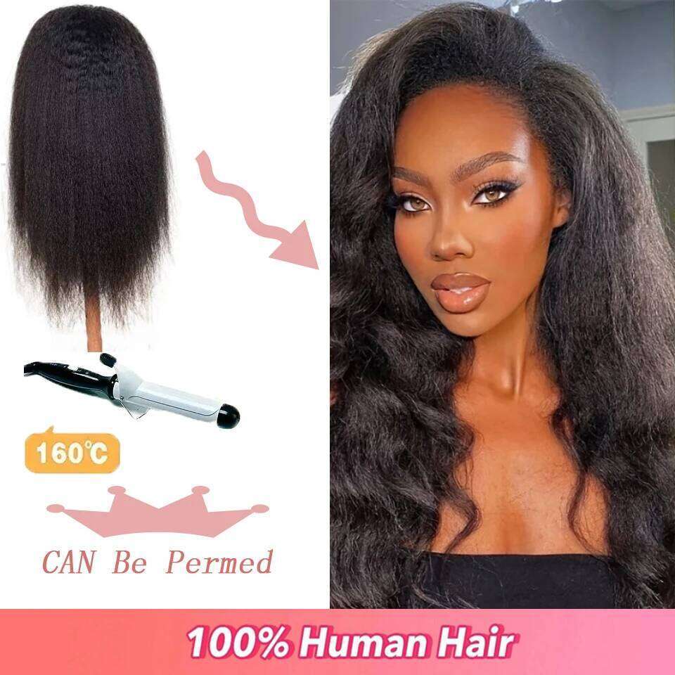 Kinky Straight V Part 100% Human Hair- Clip In Half Wig For Women-hine Made,150/200/250 Density,Nature Black ,8-24 Inches