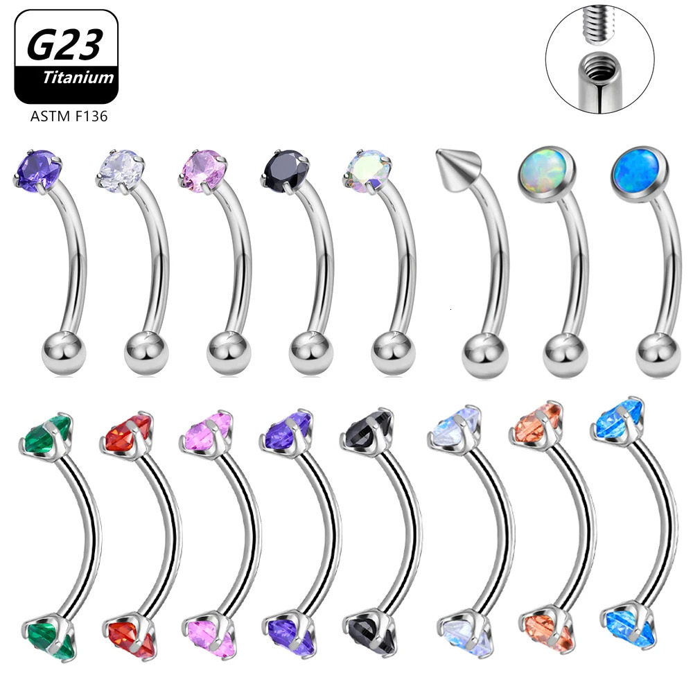 G23 ASTM 36 Piercing Eyebrow 16G CZCartilage Helix Daith Rook Earring Curved Barbell Labret Lip Body Jewelry 250606