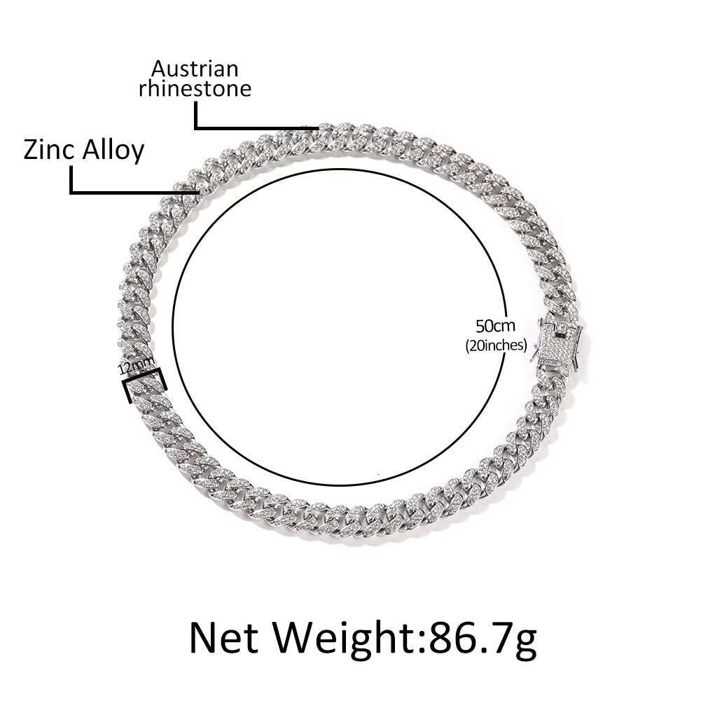 New European American 12mm Hip-hop Alloy Diamond-Studded Mens Cuban Necklace Versatile Street Niche Butterfly Strand Zircon