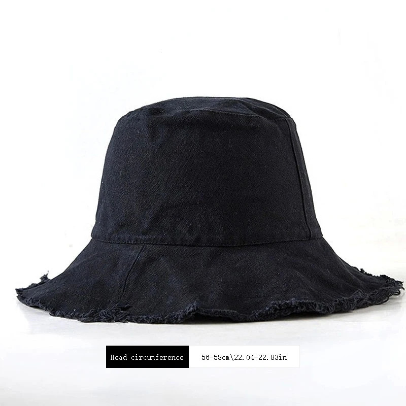 Summer Casual Wide Brim Cotton Bucket Hat Unisex Frayed Edge Bucket Hat Foldable Fisherman Hat Beach Vacation Travel 250606