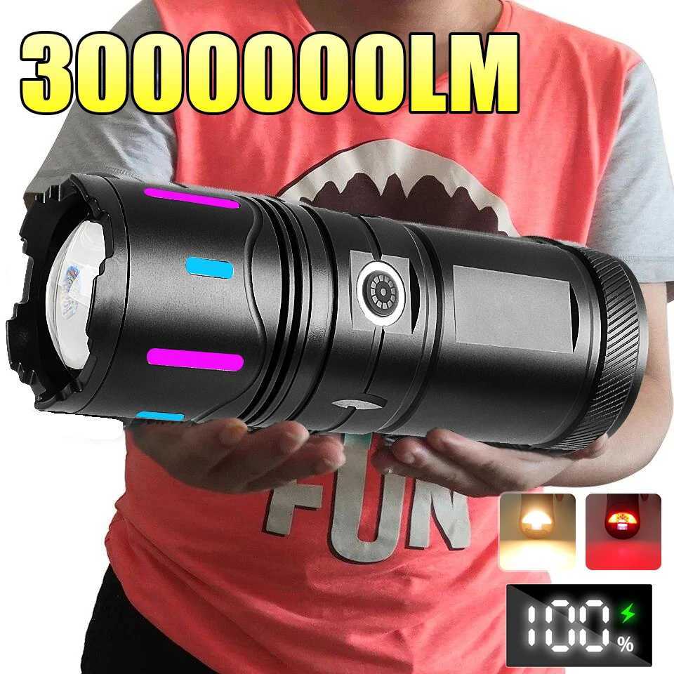 Powerful Flashlight3000000LM Super Bright Tactical Flashlights With COB D Lights Cam Lantern USB Rechargeable For OutdoorXJ250609