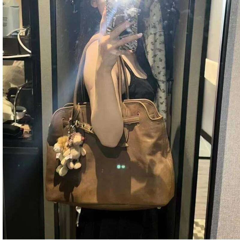 JIAERDI Large Capacity Brown Tote Bag Women Autumn Winter Leather Shoulder Bags Female Vintage Casual Handbag Aesthetic