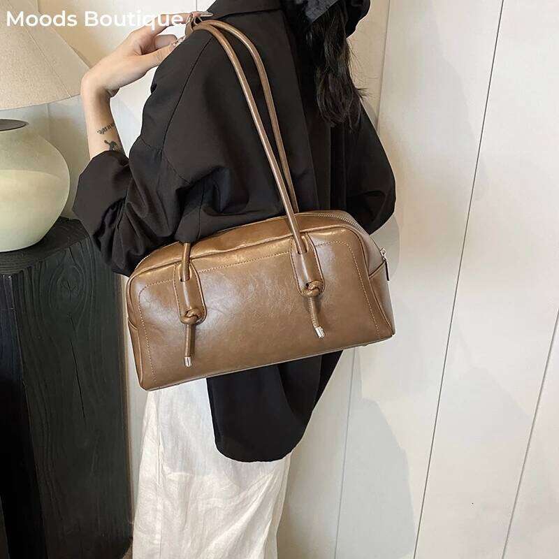 MOODS Retro Shoulder Bags For Women Solid Color Large Capacity Mini Boston Bag Vintage Commute Shopper Totes 2024 Latest Handbag