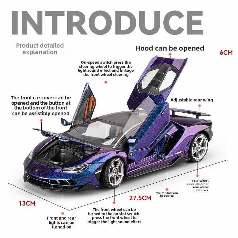 1 18 Lambor LP770-4 Supercar Alloy Model Diecasts Toy Vehicles Metal Toy Car Model Sound and Light Collection Kids Toy W250609