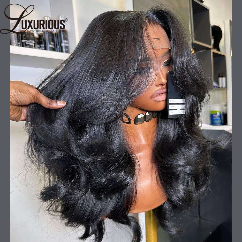 Glueless 360 Lace Blow-out Layered Natural Black Color Wear And Go Human Hair Wig Preplucked 250%