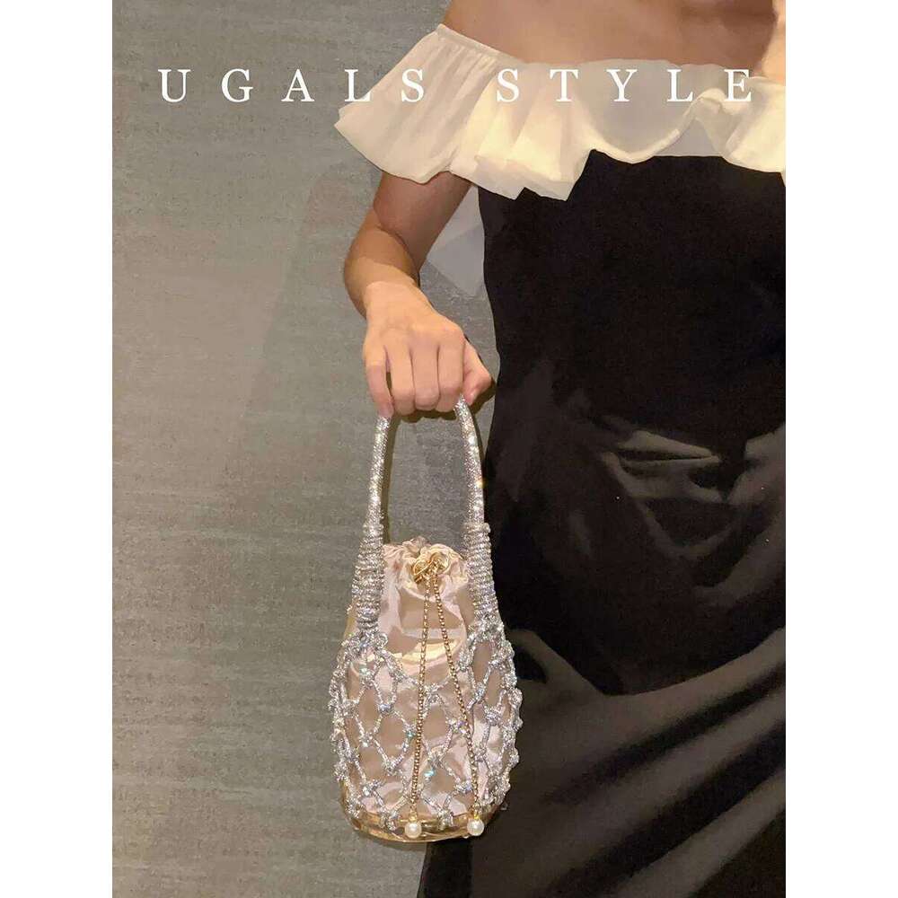 Woven Handbag Knitted Shoulder Wedding Party Clutch Purse Dia Shiny Beading Evening Crossbody Rhinestone Bag