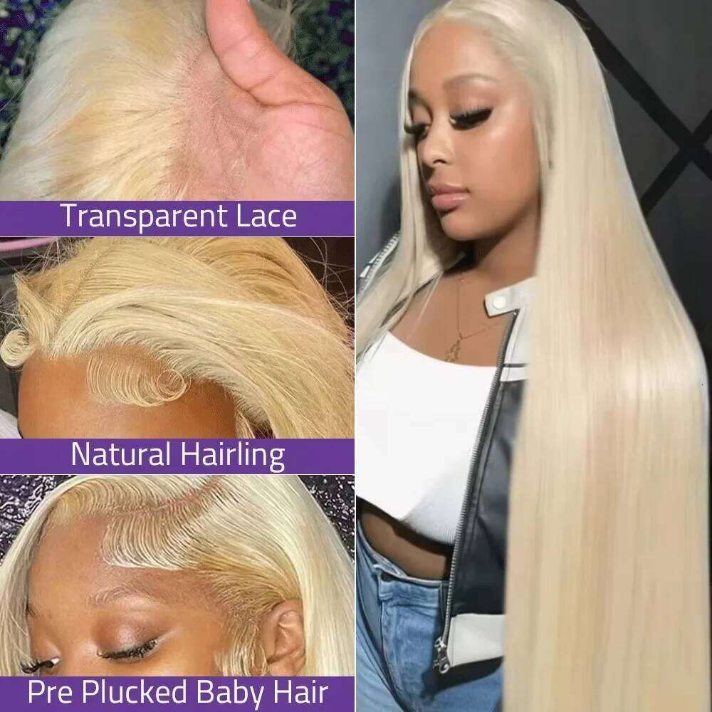 Straight 613 Blonde 13x6 HD Frontal Human Hair Wig Preplucked 13x4 Transparen Lace Front Wigs for Women 44 46 inch