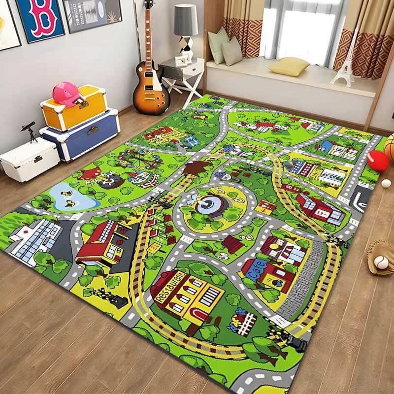 Kids Rug Carpet Playmat City Life Learn Have Fun Safe Childrens Educational Road Traffic System Play Mat for Bedroom Playroom y250609MJDI