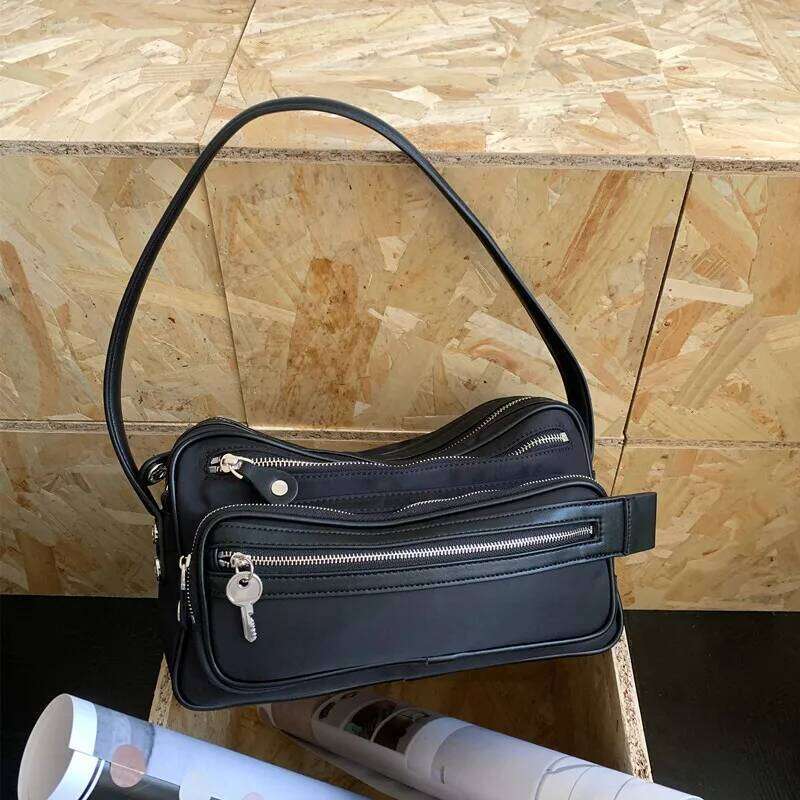 Niche Design Women's Multi Zipper Motorcycle Underarm Bag New Fashion Ladies Casual Oxford Fabric Large Capacity Handbag