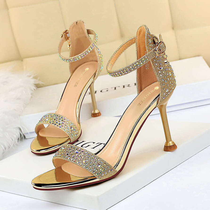 1688-3 Style Sexy Banquet Summer Women's Shoes Stiletto High Heels Open Toe Rhinestone Strap Sandals