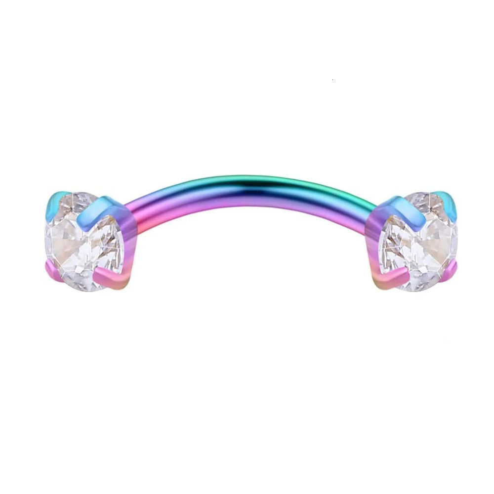 WKOUD 16PCS 16G 38 10MM Stainless Steel CZGemsBall Curved Barbell Eyebrow Tragus Lip Belly Ring Piercing Jewelry Colorful 250606