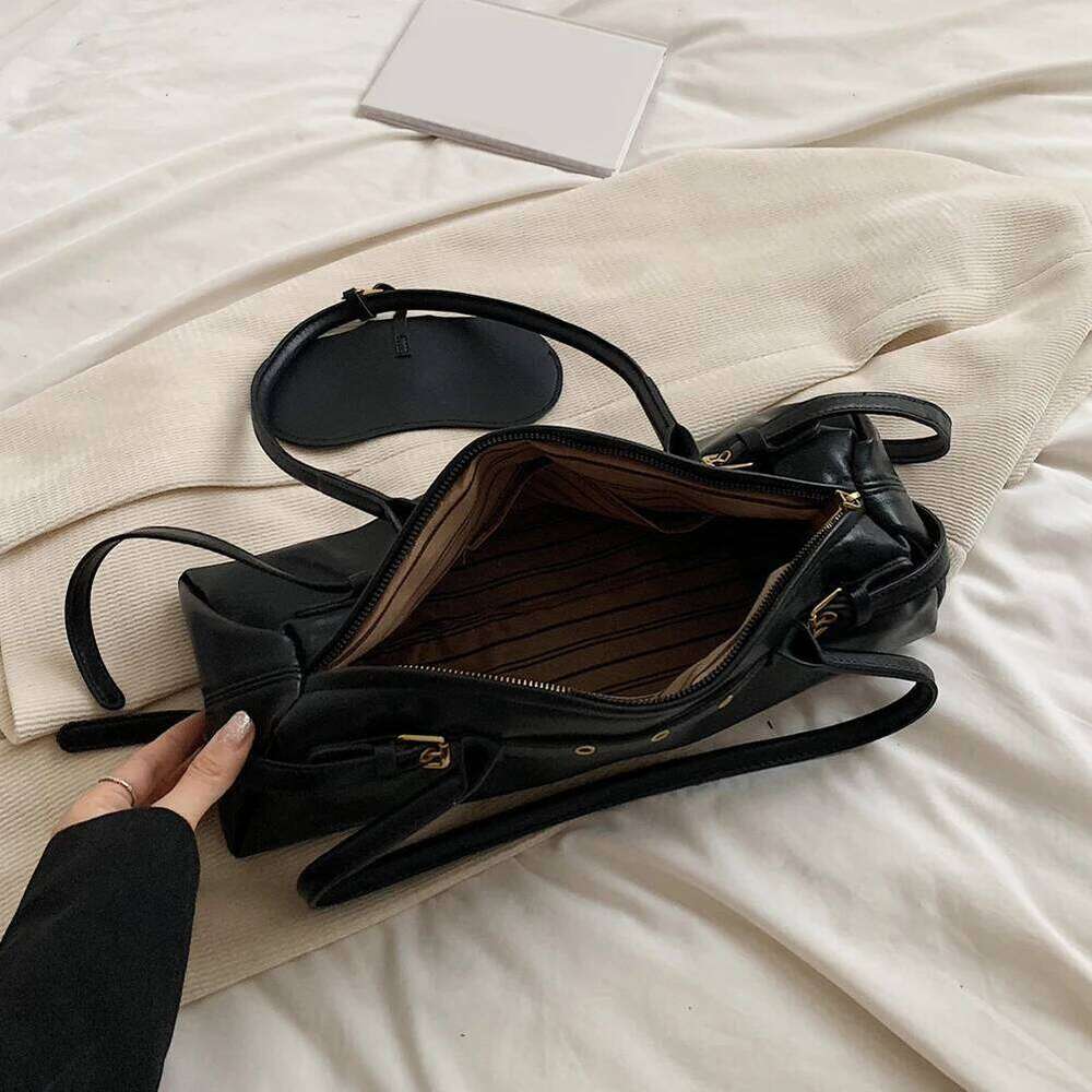 2024 Trend Women High-End Boston PU Leather Retro Bowling Bags Brand Designer Handbag Large Capacity Shoulder Bag