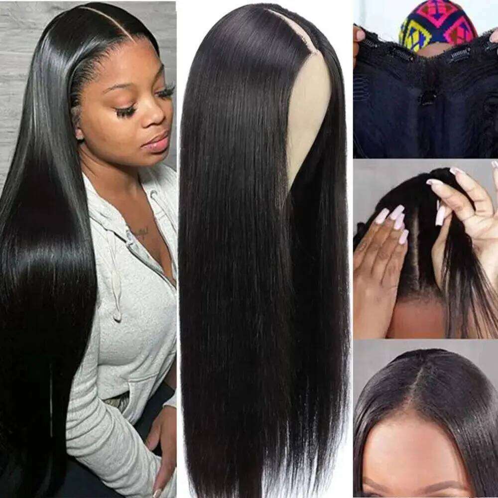 Straight Wig 30 32 Inch 200 Density V Part 100% Human Wigs Black Natural Hair wigs for Women
