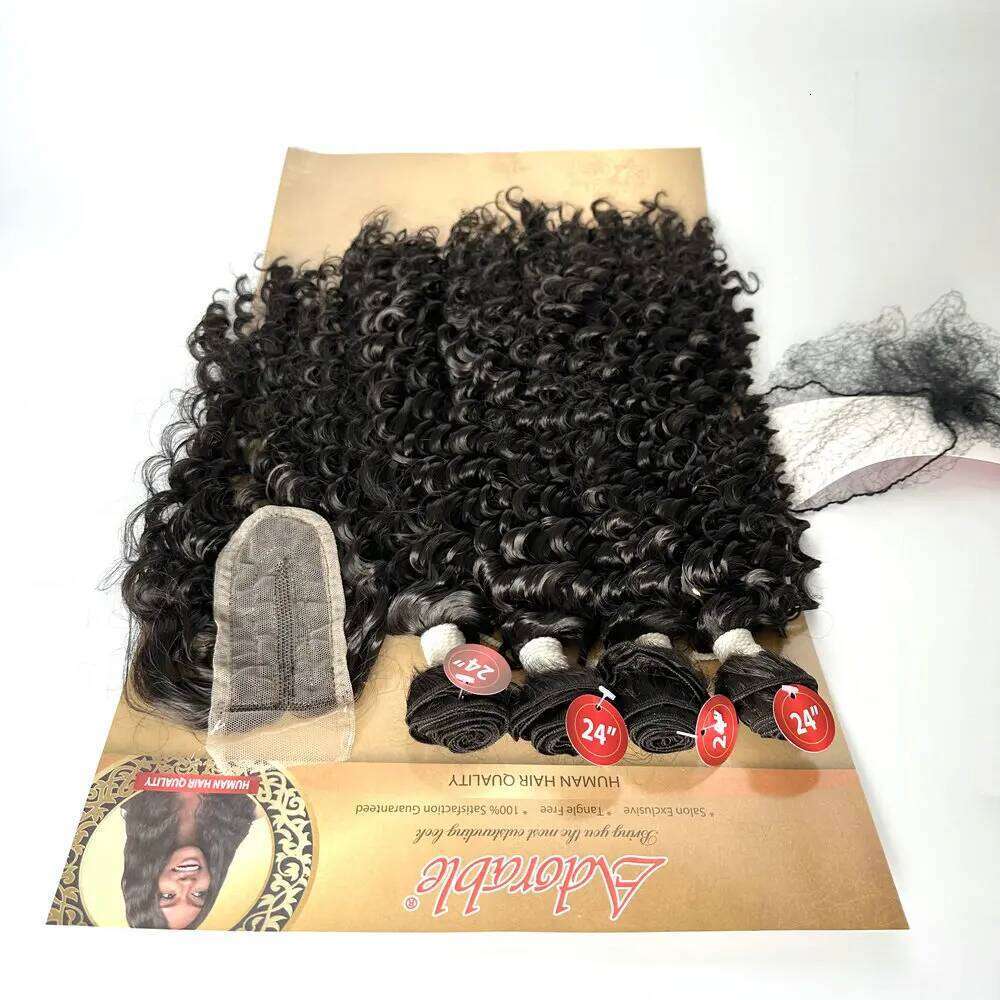 Adorable Heat Resistant Fiber Synthetic Water Wave Hair Extension Weave Bundles With Closure DAISY 4PCS+1 Set (24")