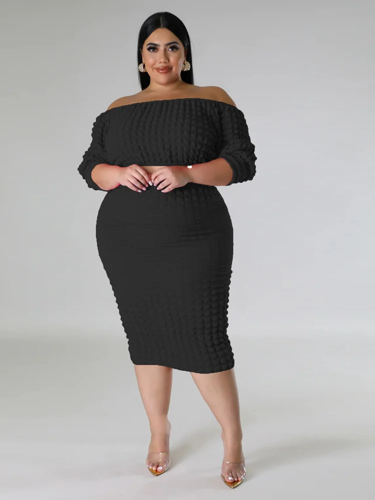 Wmstar Plus Size Dress Sets Clothing Two Piece Set Crop Office Top Skirts Summer In Outfits Wholesale Drop 250530