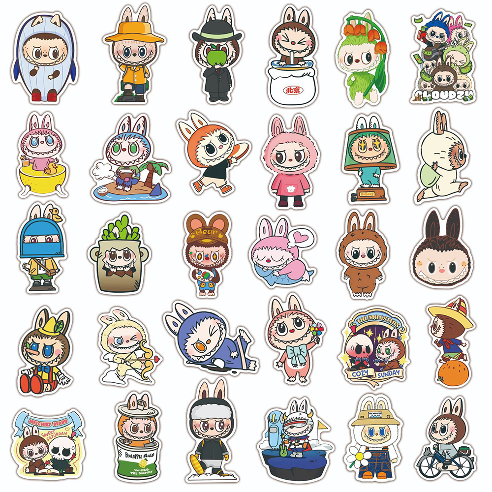 10/30/50pcs Cute Labubu Monster Cartoon Stickers Decals DIY Laptop Notebook Fridge Water Bottle Decoration Sticker Kids Toys