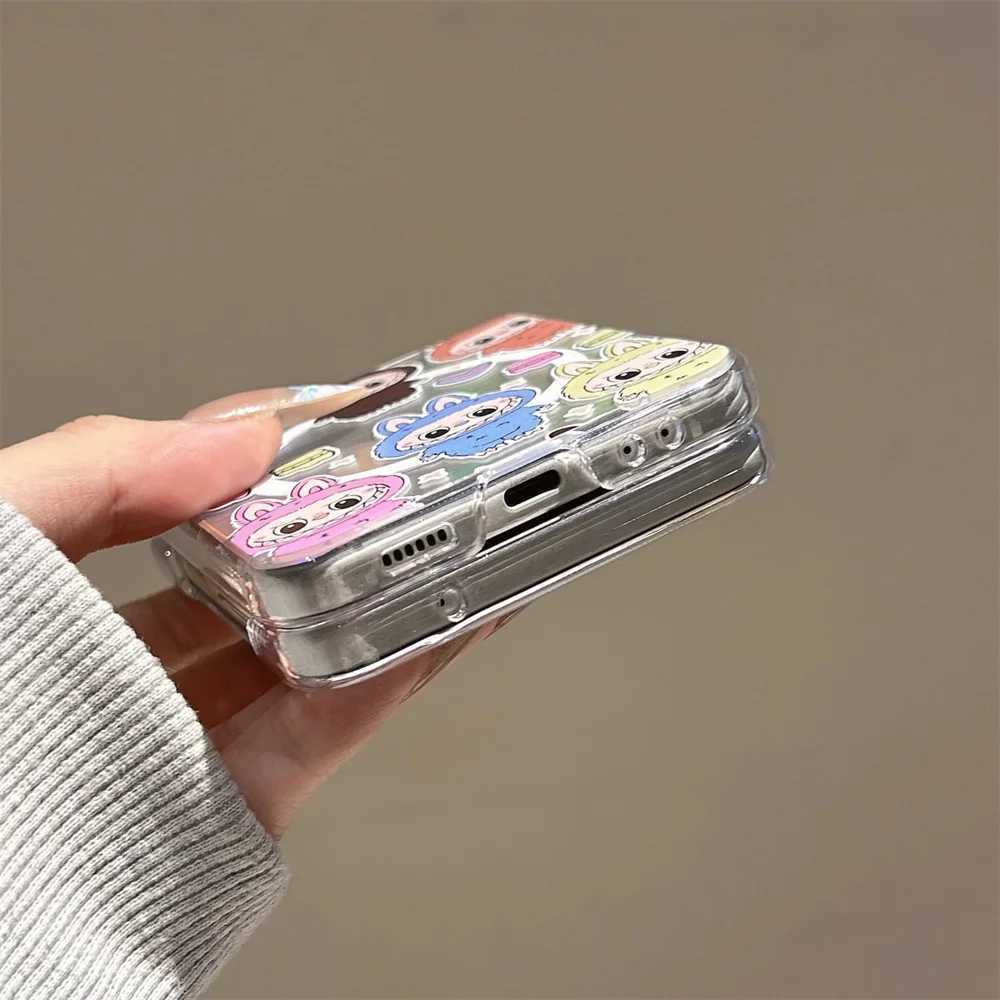 4 in 1 Labubu Magnetic Phone Case for Galaxy Z Flip 7 6 5 4 3 Zflip6 Z Flip5 Cover with Magnetic Bracket Strap PendantXJ250609