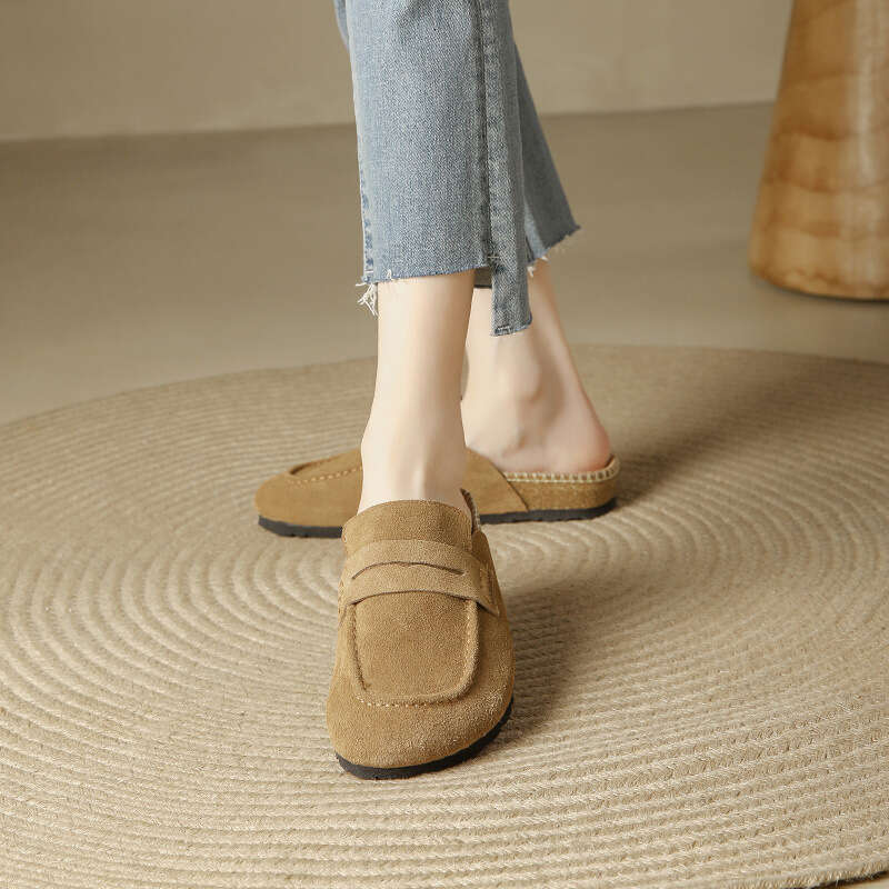 2025 Spring/Summer New Korean Buckle Strap Toe Shoes Women, Half Mules, Open-Back Slip-On Sandals for Outdoor Wear