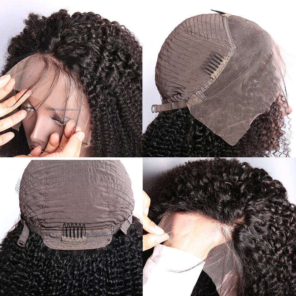 Mongolian Afro Kinky Curly Natural 1B 13x4 Lace Front Human Wigs For Black Women Pre Plucked 150 Sunlight Remy Hair Wig