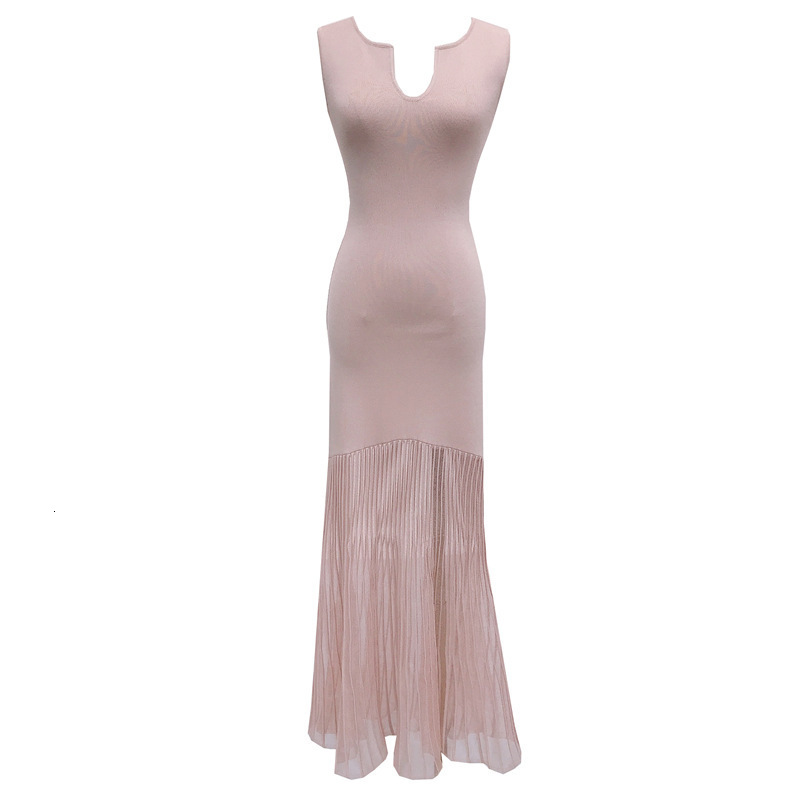 8003 White Dress Round Neck Layered U-Neck Sleeveless Waist-Cinching Ice Silk Sheer Patchwork Organza Mermaid Long Dress 240408