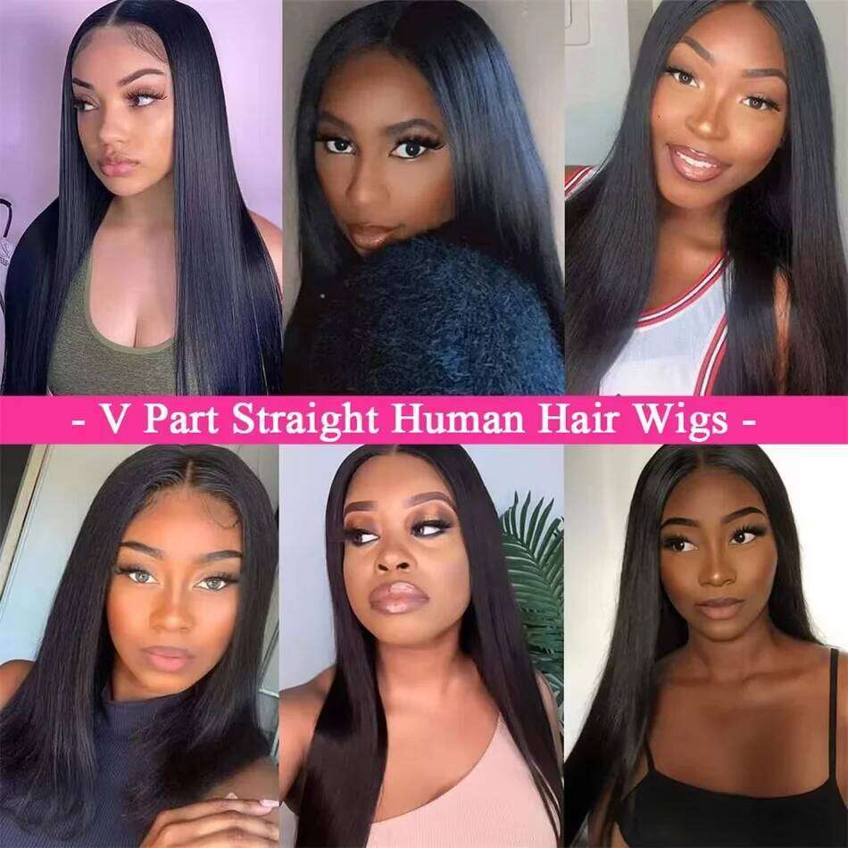 Straight Wig 30 32 Inch 200 Density V Part 100% Human Wigs Black Natural Hair wigs for Women