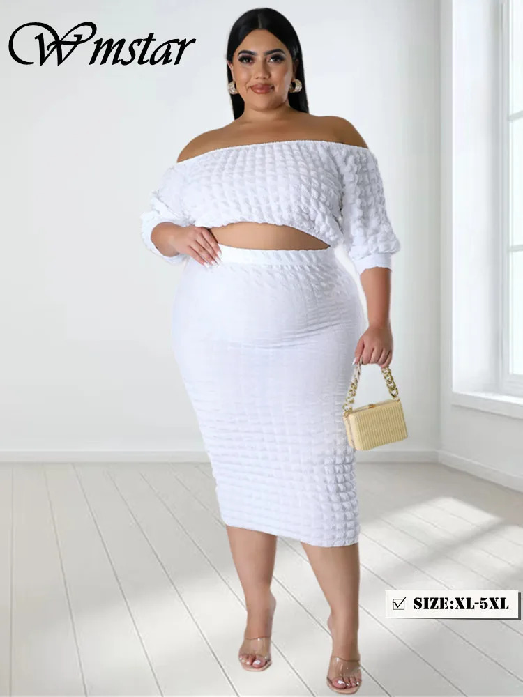 Wmstar Plus Size Dress Sets Clothing Two Piece Set Crop Office Top Skirts Summer In Outfits Wholesale Drop 250530