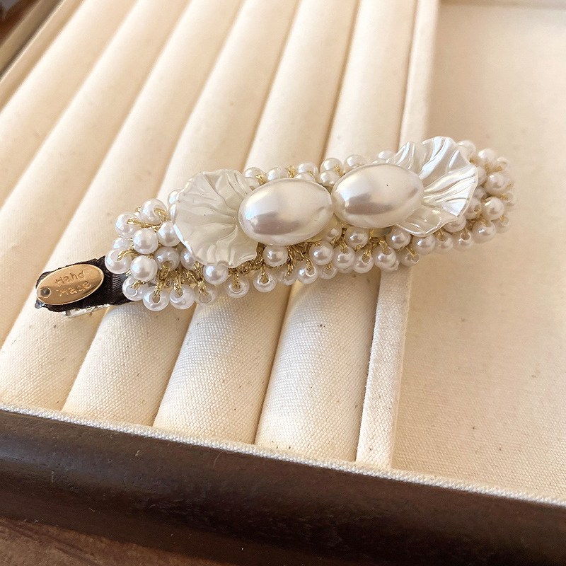 Vintage Inspired Faux Pearl Petal Duckbill Hair Clips Sweet French Style Side Updo Hair Accessories for Women